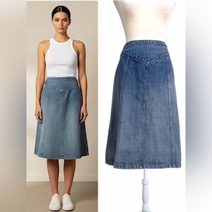 Vtg 90s The Paragon Basque Waist Denim Midi Skirt Curvy Fit Small Modern 6 8